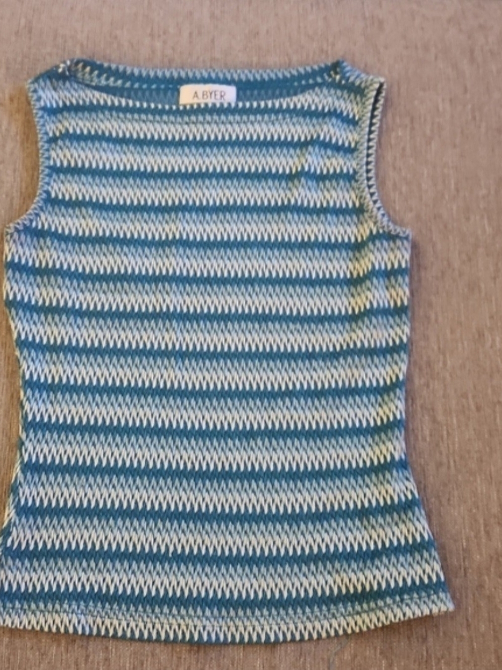 A. Byer Teal and White Striped Knit Tank